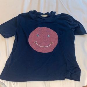 Navy colored crop top with rip and smiley face from Aeropostale.